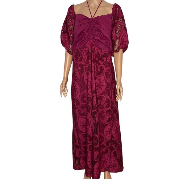 June + Vie Women's Plus Eyelet Sleeve Embroidered Peasant Dress 14/16 Rumba Red - Picture 2 of 12